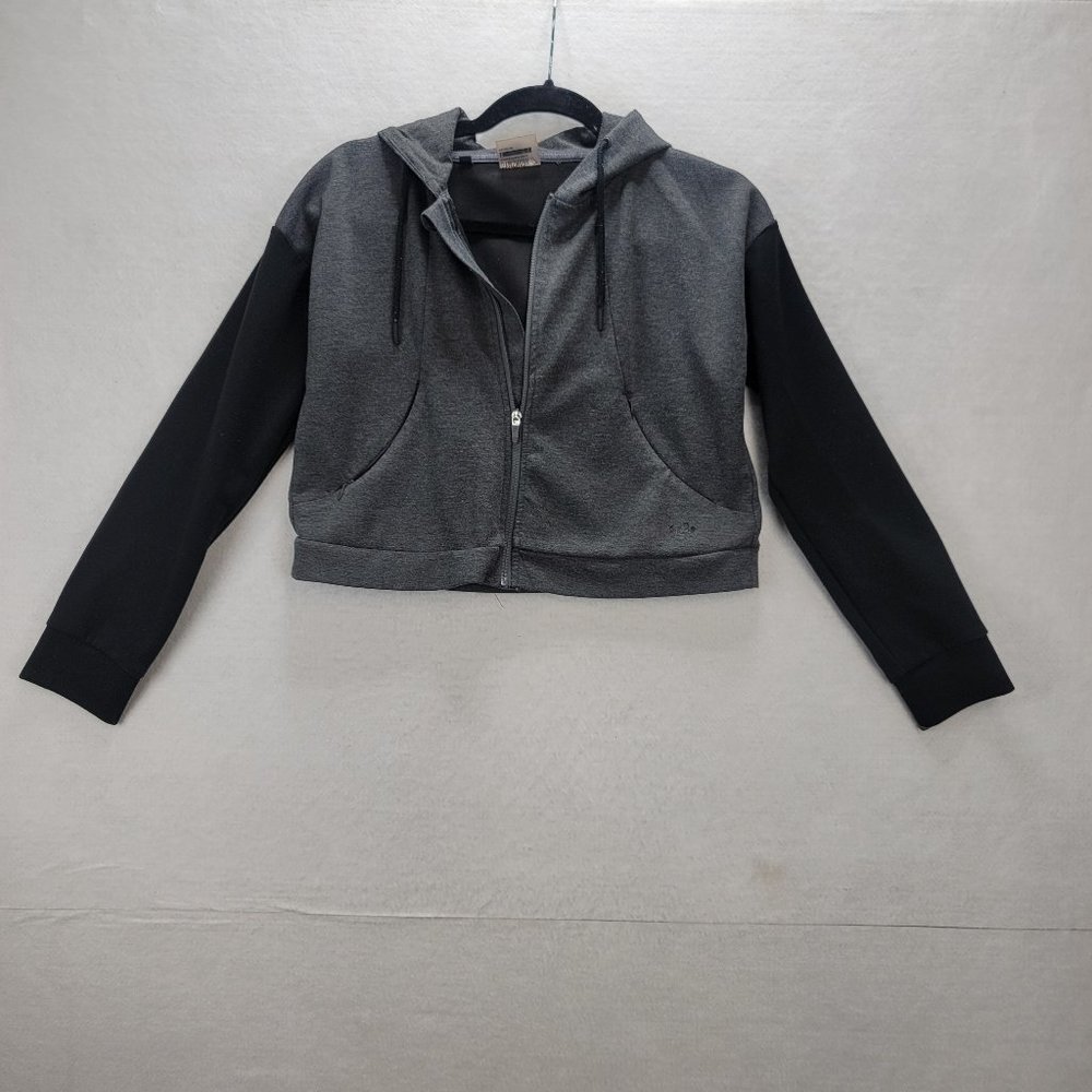 Gymshark 2 Tone full Zip Cropped Hoodie Small Black Gray, Fold over Zipper Cover